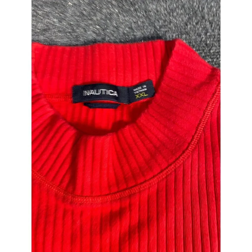 Nautica Sweater Mens 2XL Red Ribbed Solid Long Sleeve Mock Neck Embroidered Logo